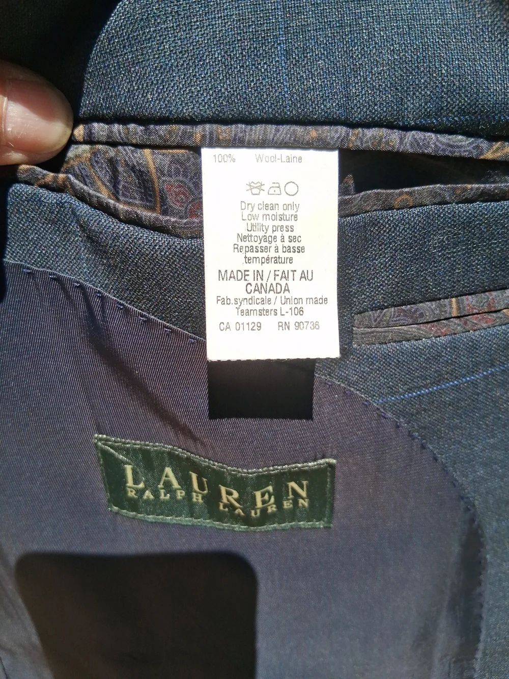 Lauren Ralph Lauren Mens 46R Wool Navy Blue Windowpane Sport Coat Jacket